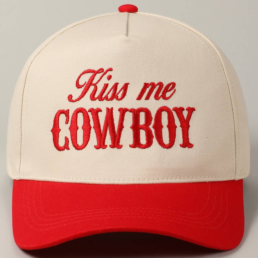 Kiss Me Cowboy Embroidery Two-Tone Cap: Brown / ONE SIZE
