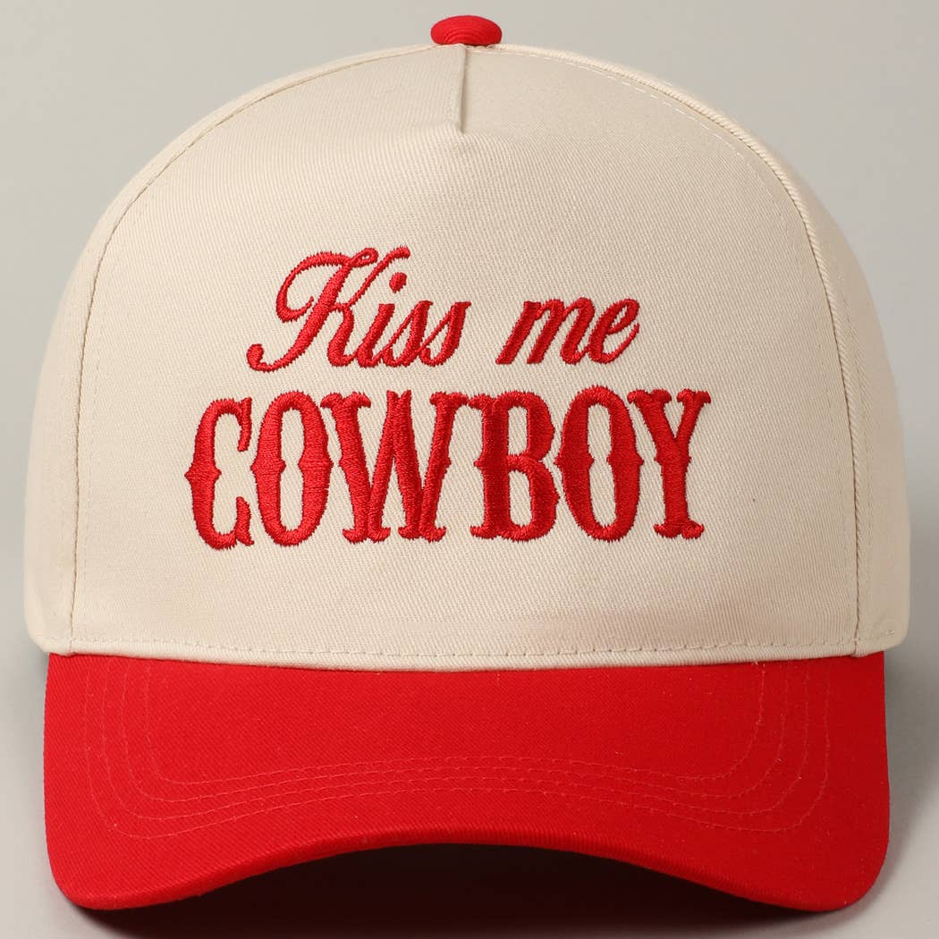 Kiss Me Cowboy Embroidery Two-Tone Cap: Brown / ONE SIZE