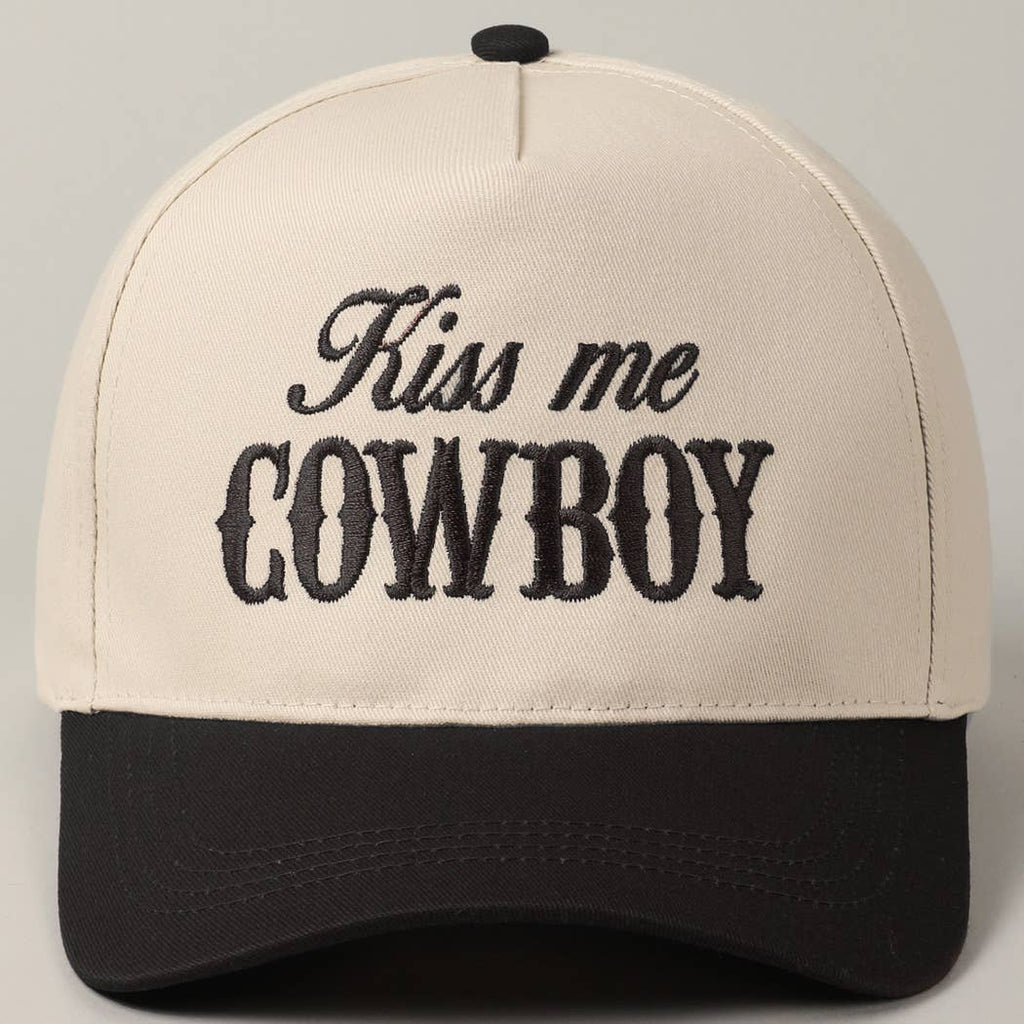 Kiss Me Cowboy Embroidery Two-Tone Cap: Brown / ONE SIZE