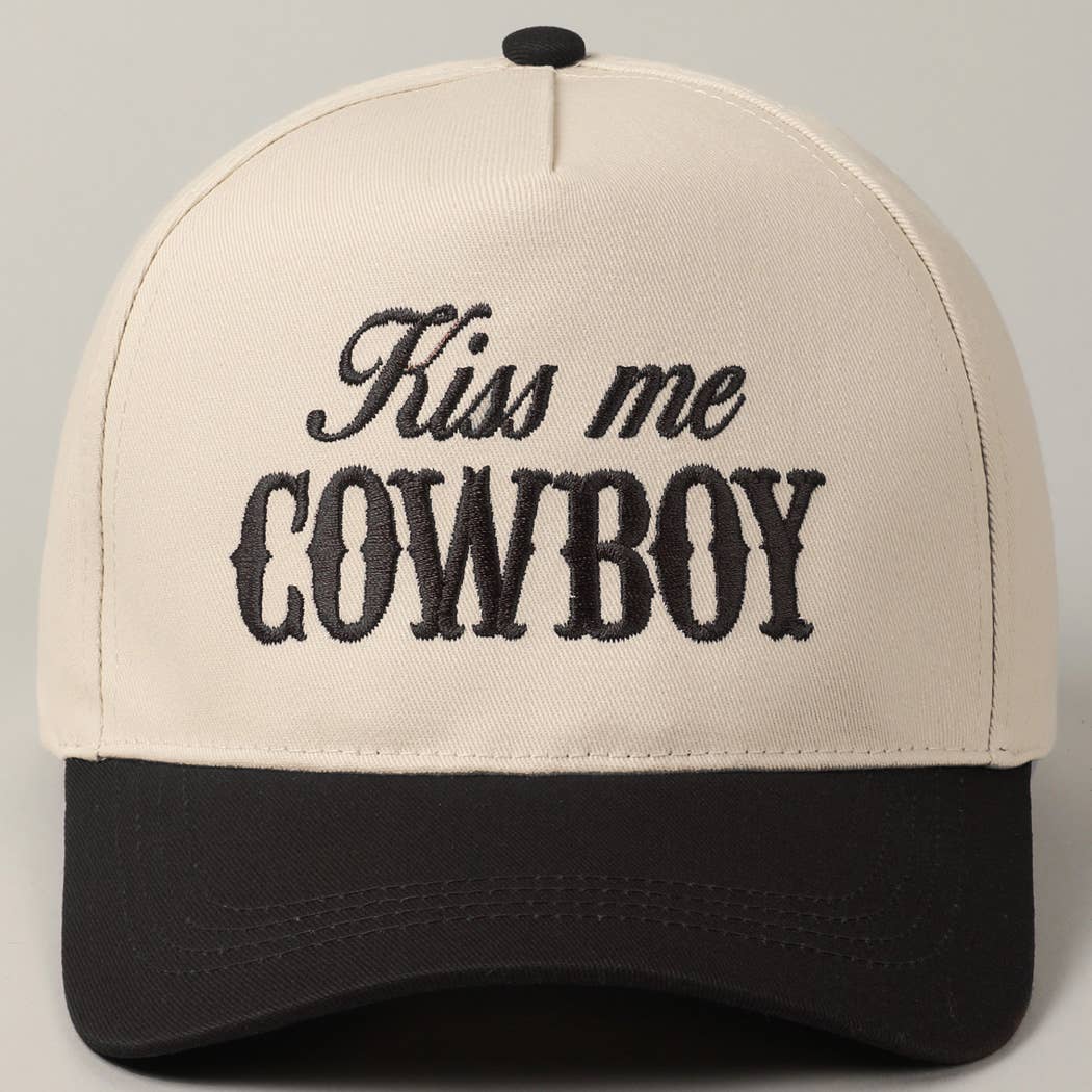 Kiss Me Cowboy Embroidery Two-Tone Cap: Brown / ONE SIZE