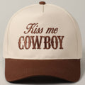 Kiss Me Cowboy Embroidery Two-Tone Cap: Brown / ONE SIZE