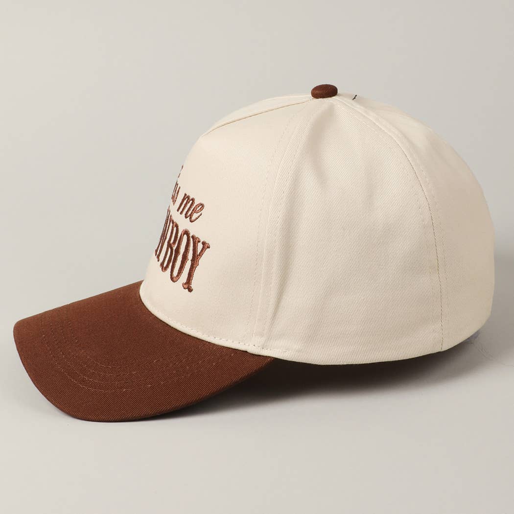 Kiss Me Cowboy Embroidery Two-Tone Cap: Brown / ONE SIZE