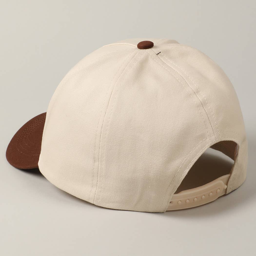 Kiss Me Cowboy Embroidery Two-Tone Cap: Brown / ONE SIZE