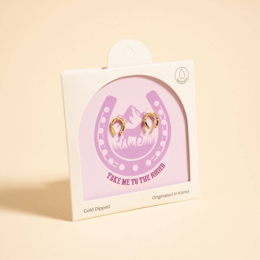 18K Gold Dipped Danity Horseshoe Lucky Stud Earrings: 18K GD / ONE