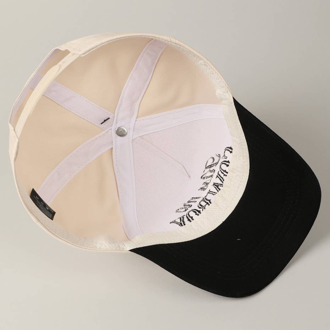 Kiss Me Cowboy Embroidery Two-Tone Cap: Brown / ONE SIZE