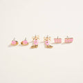 Western Mixed Cowgirl Themed 3PC Set Post Earrings: Gold/Pink / ONE