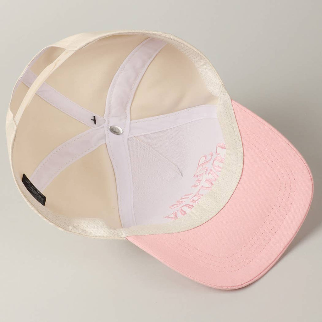 Kiss Me Cowboy Embroidery Two-Tone Cap: Brown / ONE SIZE