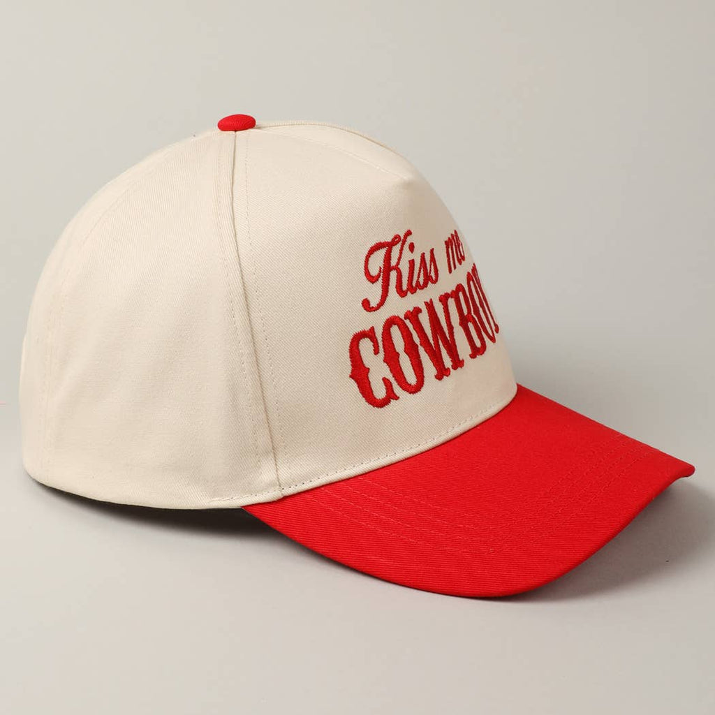 Kiss Me Cowboy Embroidery Two-Tone Cap: Brown / ONE SIZE