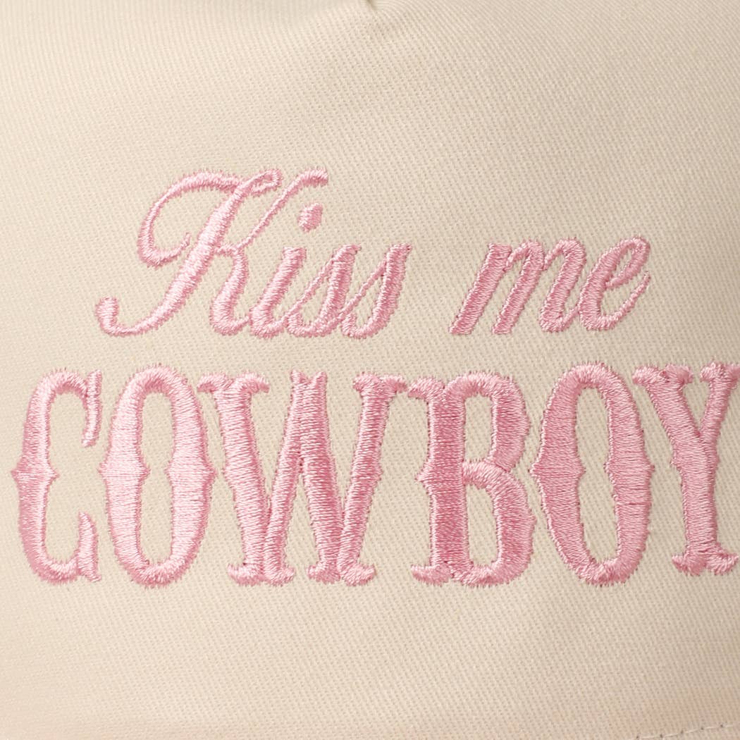 Kiss Me Cowboy Embroidery Two-Tone Cap: Brown / ONE SIZE