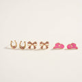 Western Themed 3PC Set Post Earrings: Pink / ONE