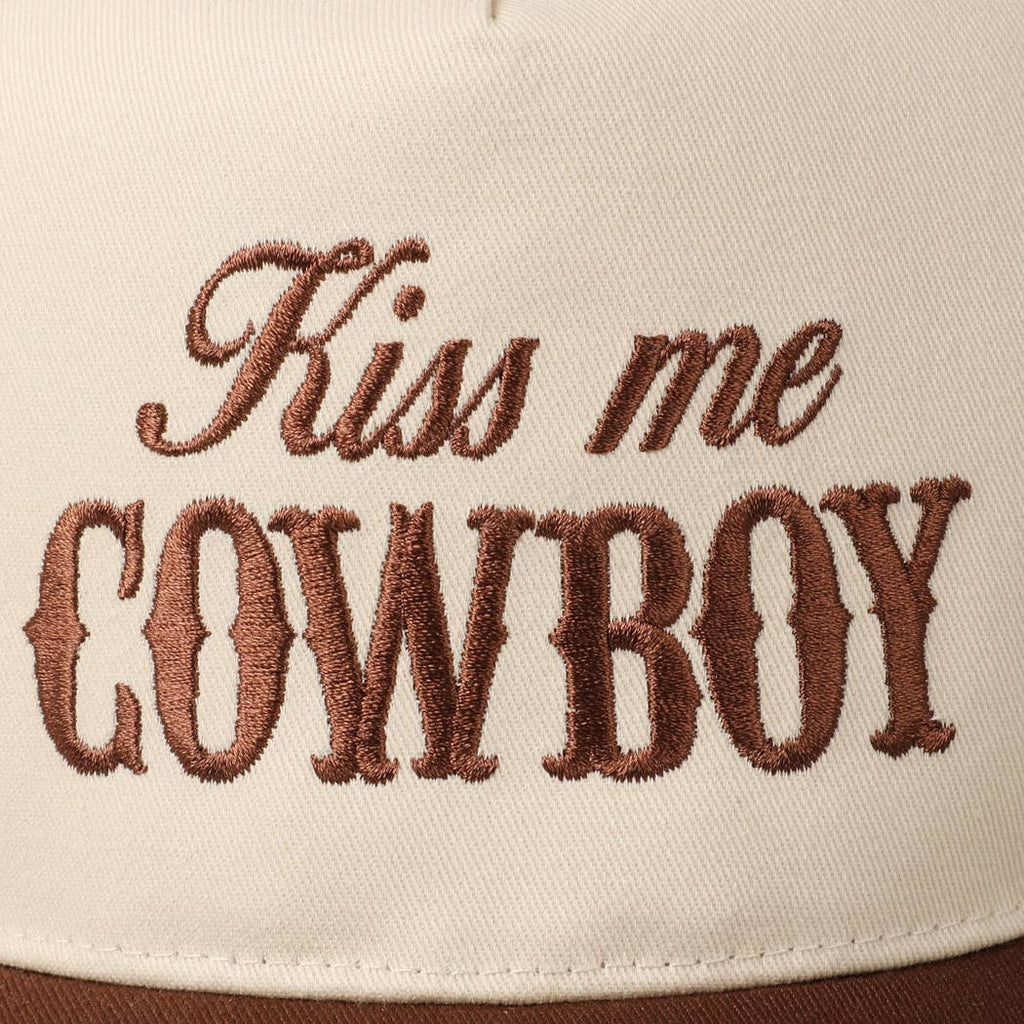 Kiss Me Cowboy Embroidery Two-Tone Cap: Brown / ONE SIZE