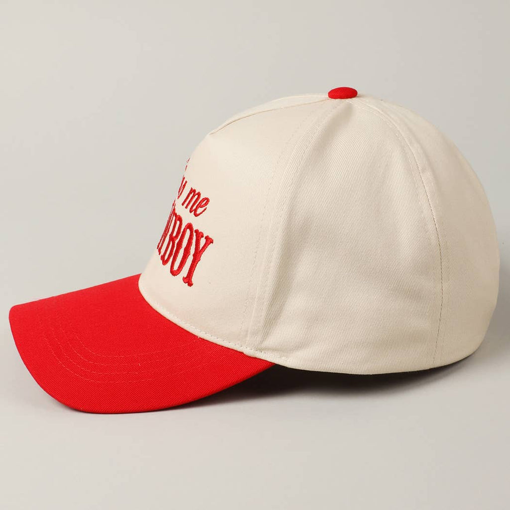 Kiss Me Cowboy Embroidery Two-Tone Cap: Brown / ONE SIZE
