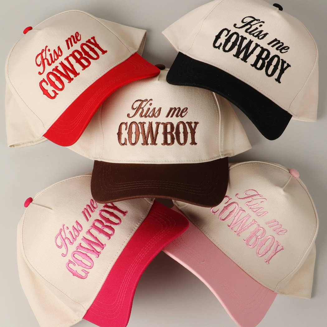 Kiss Me Cowboy Embroidery Two-Tone Cap: Brown / ONE SIZE