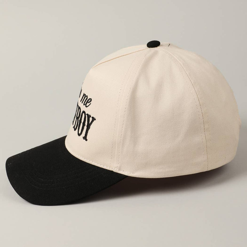 Kiss Me Cowboy Embroidery Two-Tone Cap: Brown / ONE SIZE