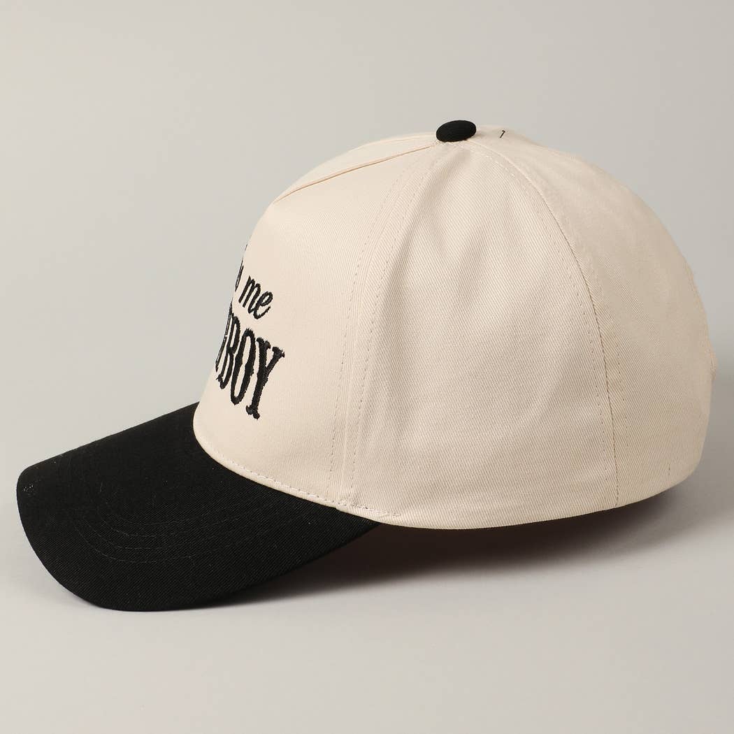 Kiss Me Cowboy Embroidery Two-Tone Cap: Brown / ONE SIZE