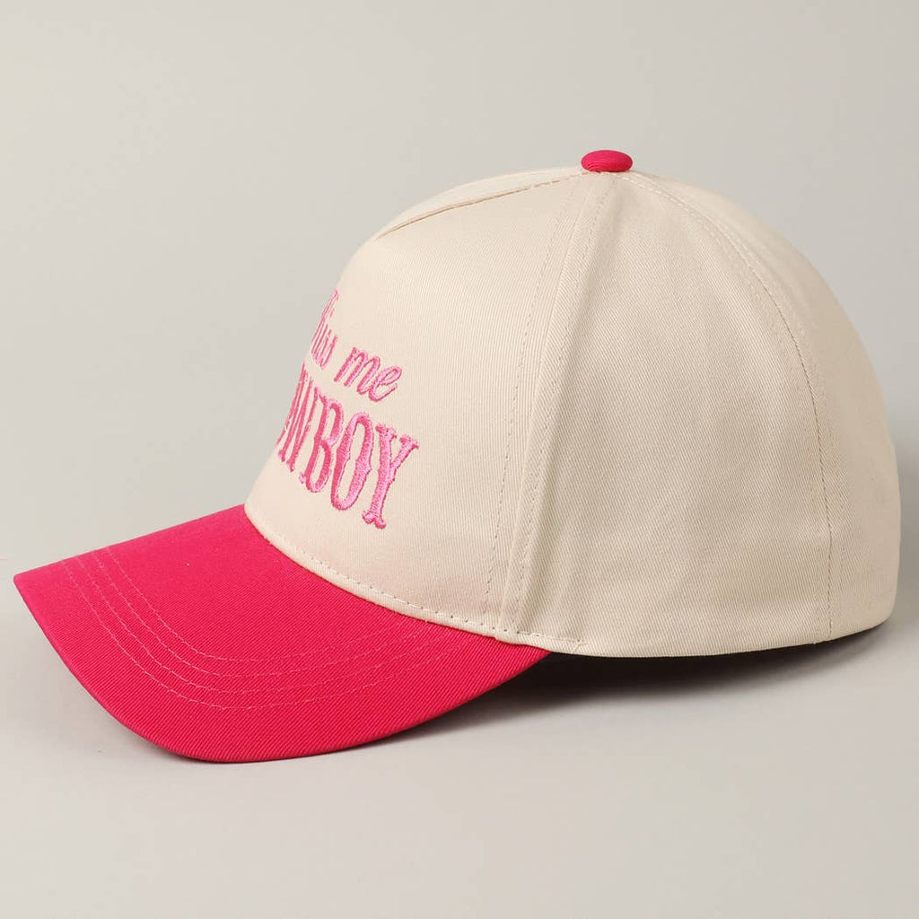 Kiss Me Cowboy Embroidery Two-Tone Cap: Brown / ONE SIZE