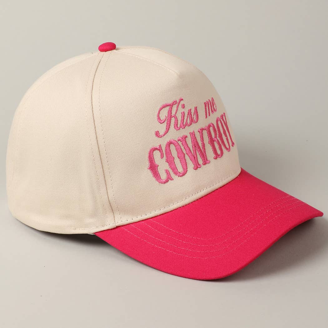 Kiss Me Cowboy Embroidery Two-Tone Cap: Brown / ONE SIZE
