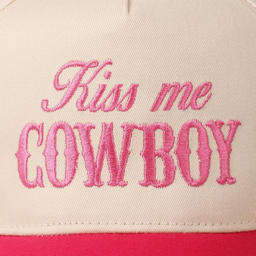 Kiss Me Cowboy Embroidery Two-Tone Cap: Brown / ONE SIZE