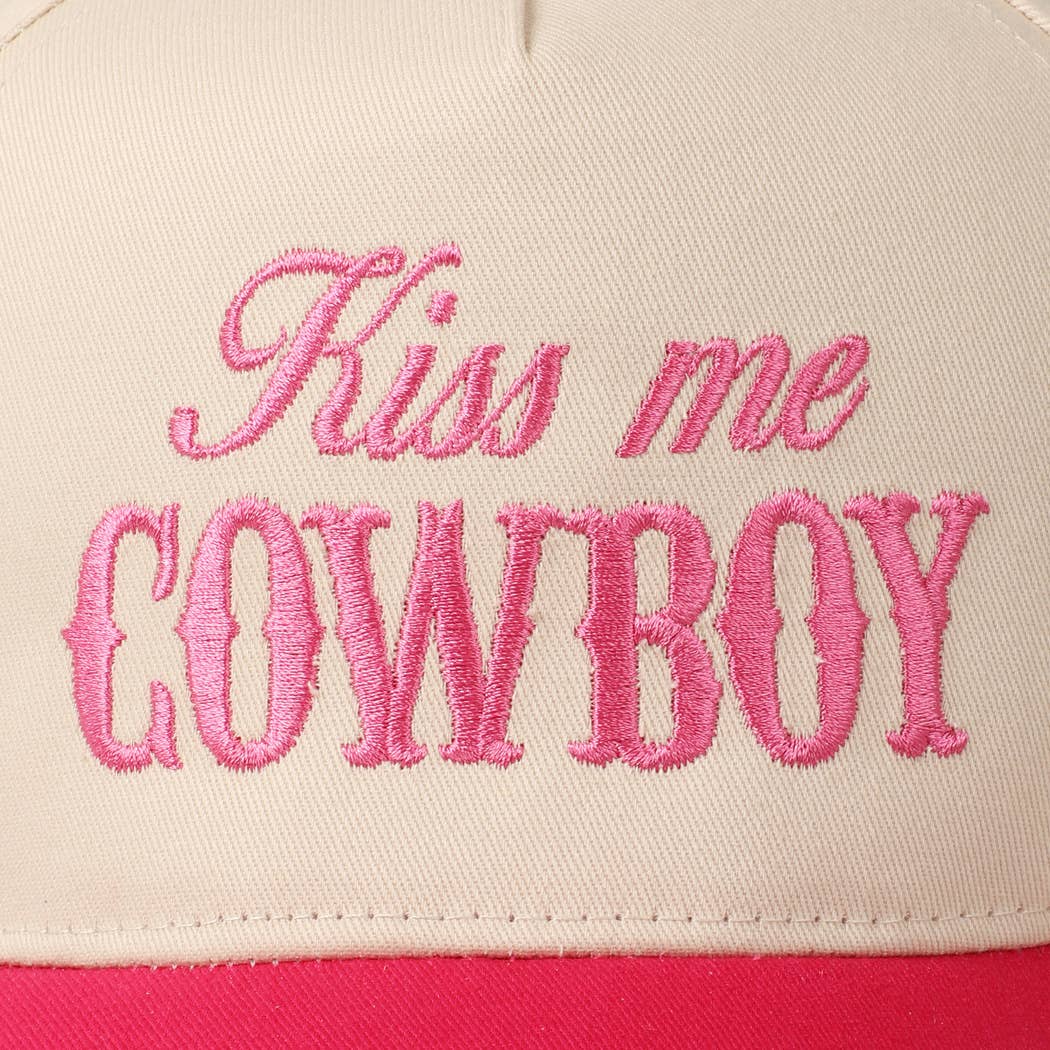 Kiss Me Cowboy Embroidery Two-Tone Cap: Brown / ONE SIZE