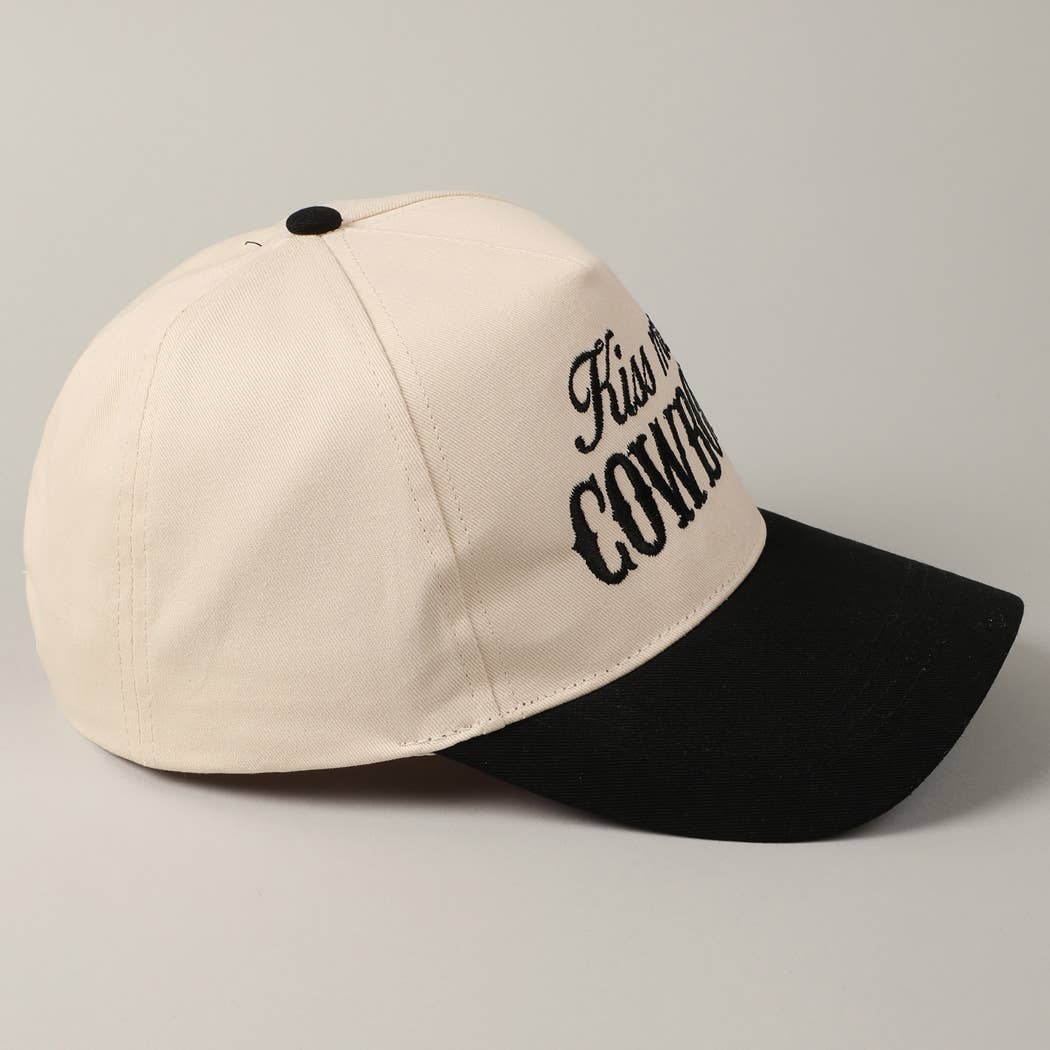 Kiss Me Cowboy Embroidery Two-Tone Cap: Brown / ONE SIZE