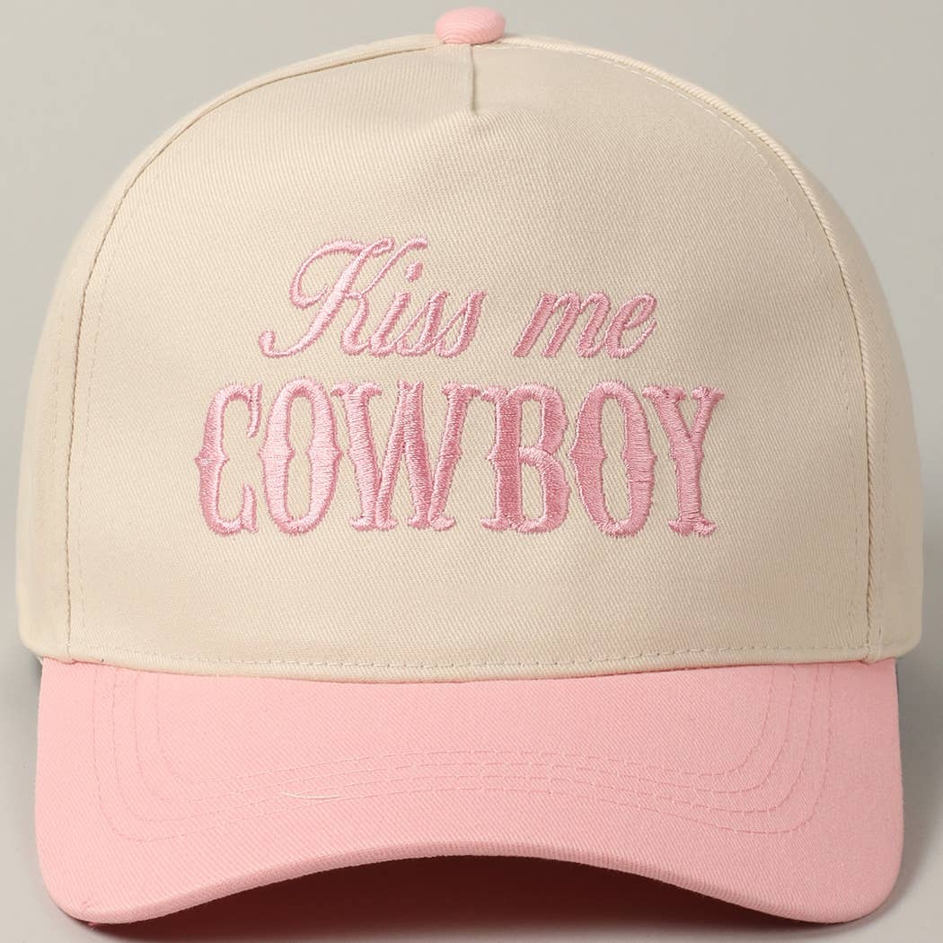 Kiss Me Cowboy Embroidery Two-Tone Cap: Brown / ONE SIZE