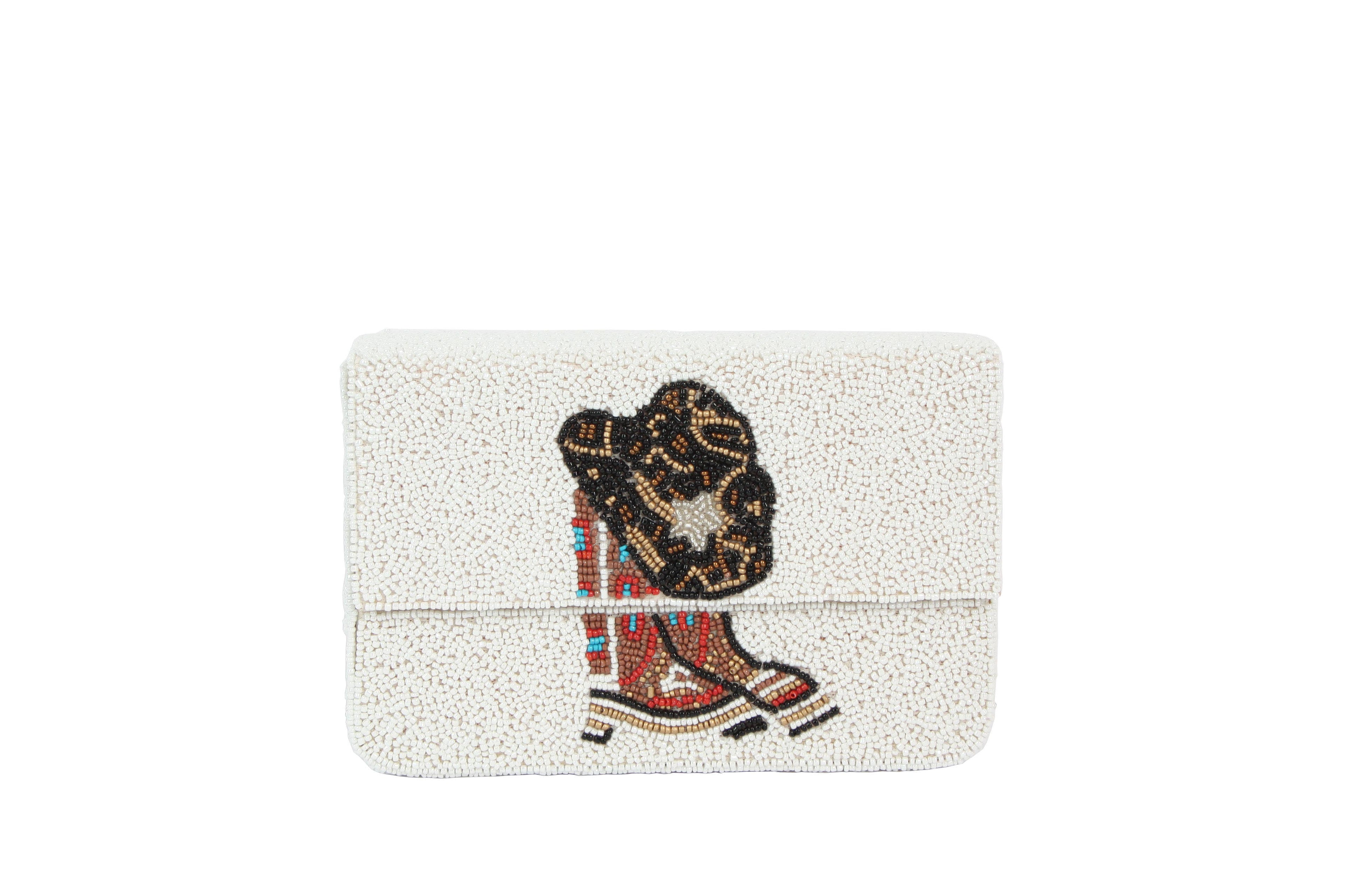 Fully beaded Western Print Colorful Clutch Handbag