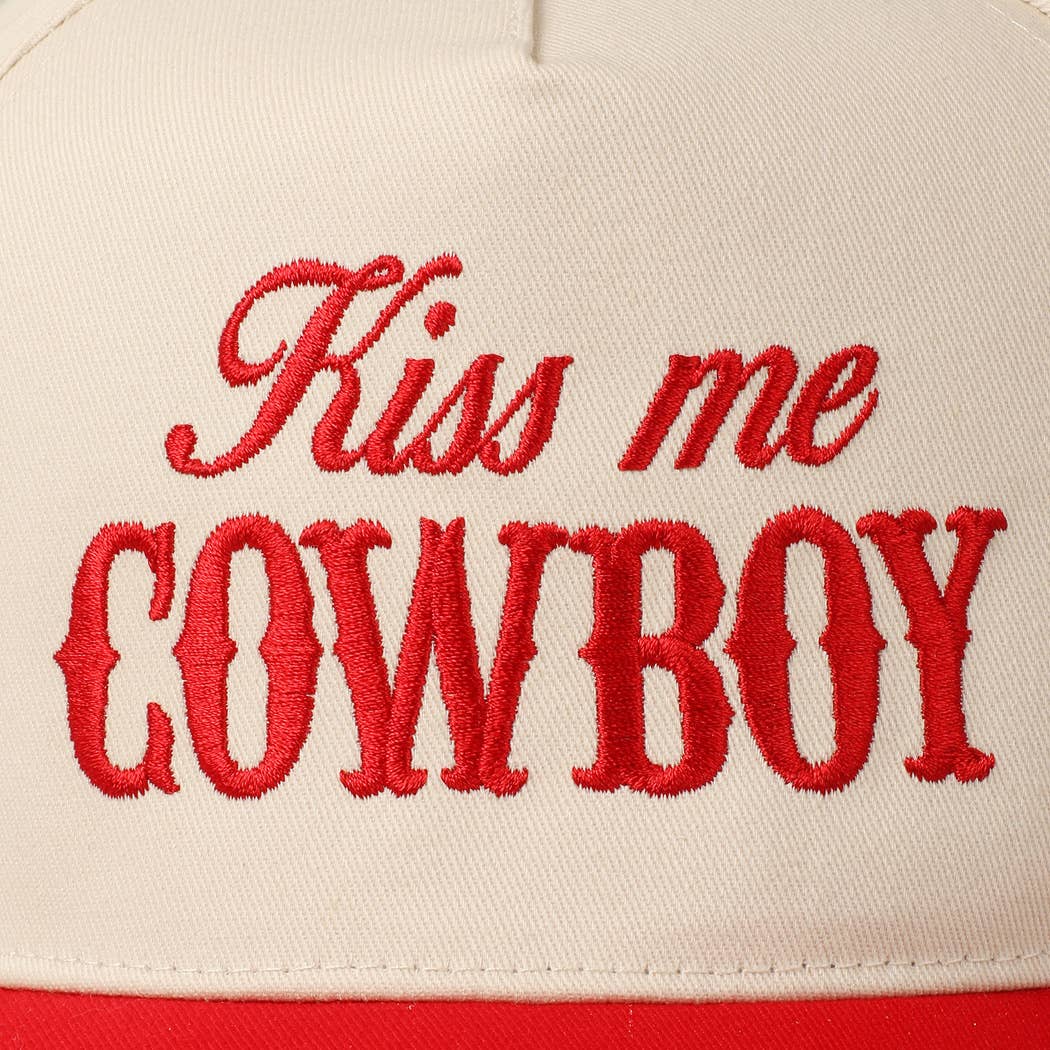 Kiss Me Cowboy Embroidery Two-Tone Cap: Brown / ONE SIZE
