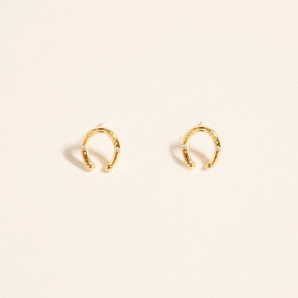 18K Gold Dipped Danity Horseshoe Lucky Stud Earrings: 18K GD / ONE