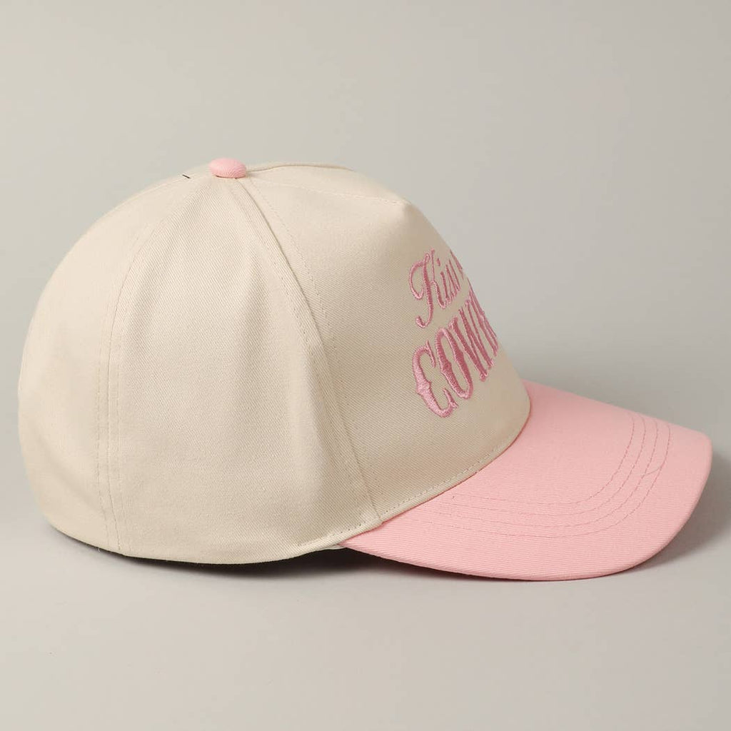 Kiss Me Cowboy Embroidery Two-Tone Cap: Brown / ONE SIZE