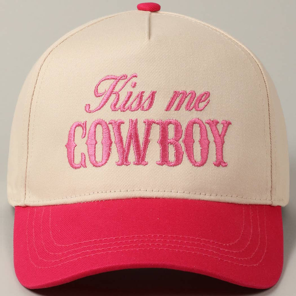 Kiss Me Cowboy Embroidery Two-Tone Cap: Brown / ONE SIZE