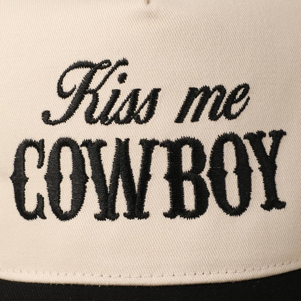 Kiss Me Cowboy Embroidery Two-Tone Cap: Brown / ONE SIZE
