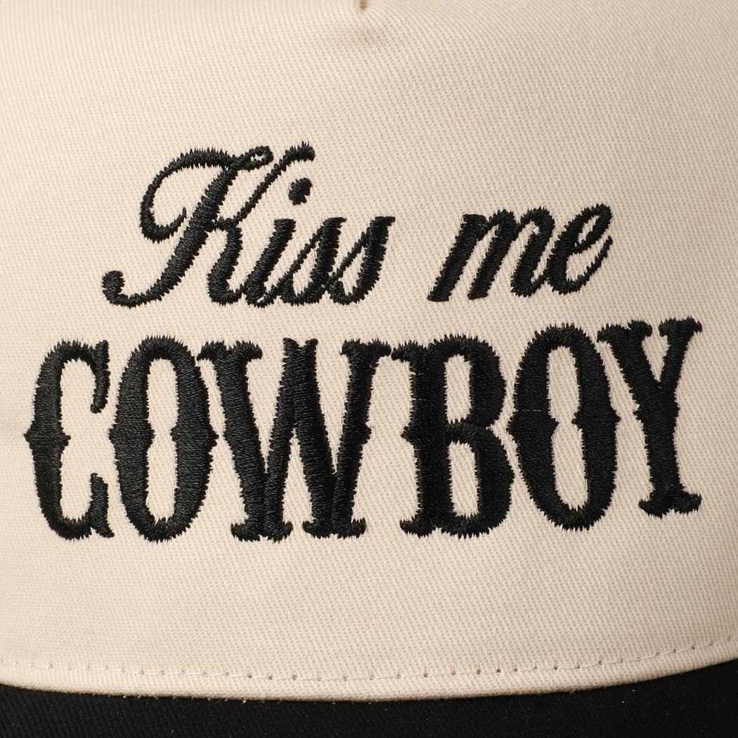 Kiss Me Cowboy Embroidery Two-Tone Cap: Brown / ONE SIZE